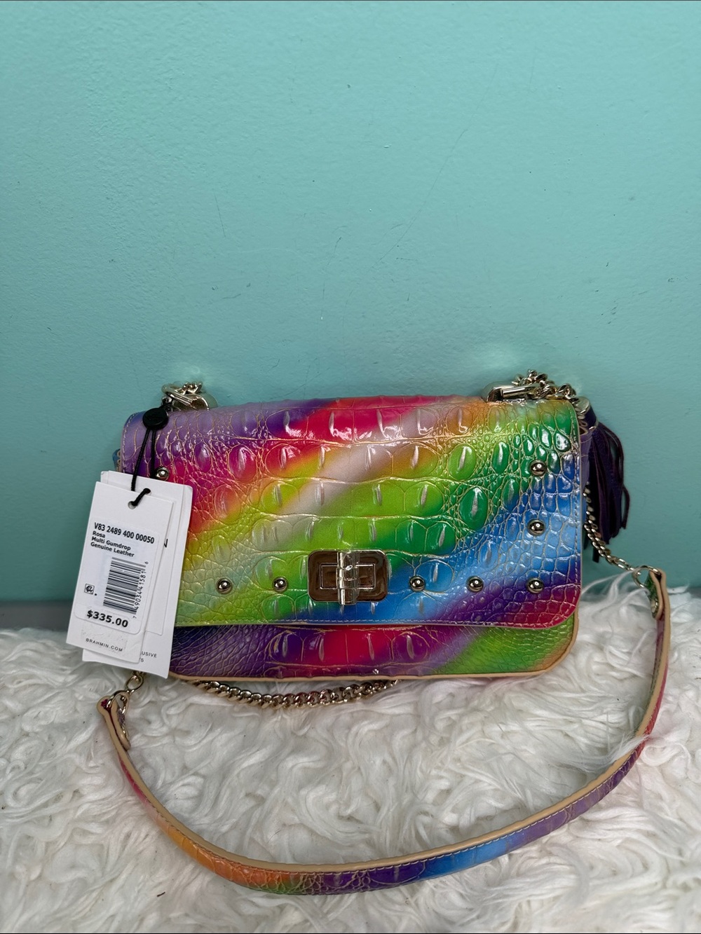 Brahmin Rosa Multi Gumdrop Rainbow Croc-Embossed Shoulder Bag - Multicolor